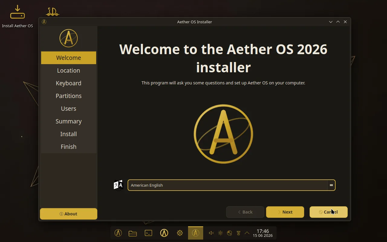 A step-by-step setup screen carrying the same gold and espresso styling