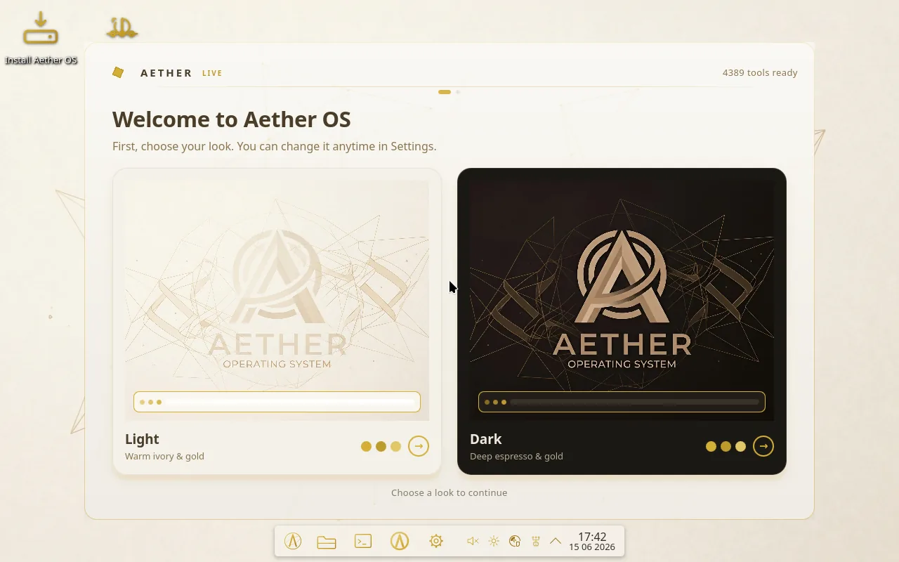 A welcome screen offering Developer, Gaming and Cybersecurity as side-by-side choices
